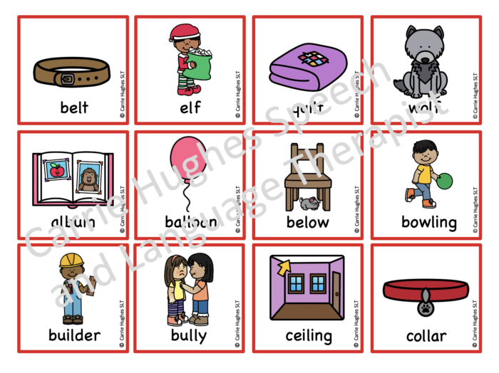 WORD MEDIAL 'l' - PICTURE AND WORD CARDS - Carrie Hughes SLT