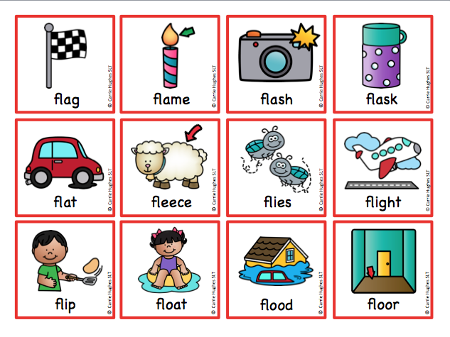 WORD INITIAL 'fl'- PICTURE AND WORD CARDS - Carrie Hughes SLT