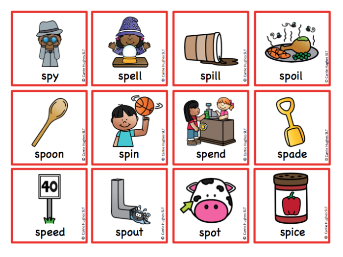 WORD INITIAL 'sp' - PICTURE AND WORD CARDS - Carrie Hughes SLT
