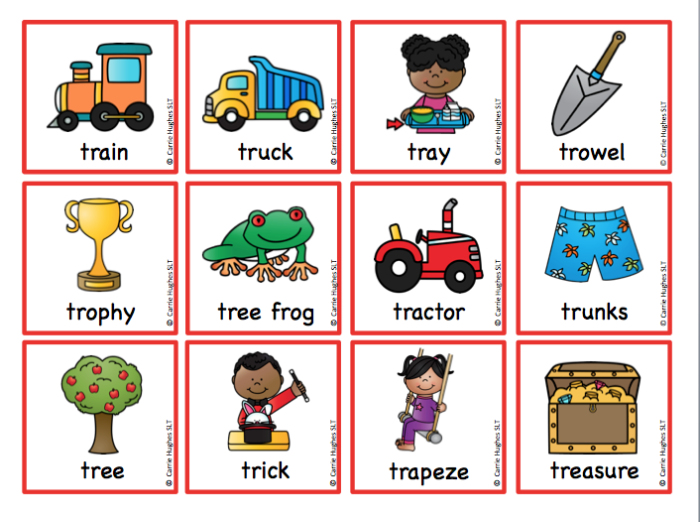 WORD INITIAL 'tr' - PICTURE AND WORD CARDS - Carrie Hughes SLT