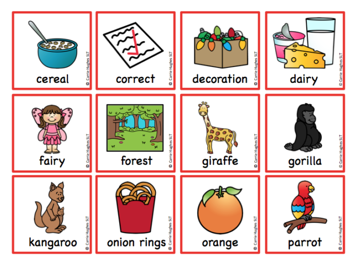 WORD MEDIAL 'r' - PICTURE AND WORD CARDS - Carrie Hughes SLT