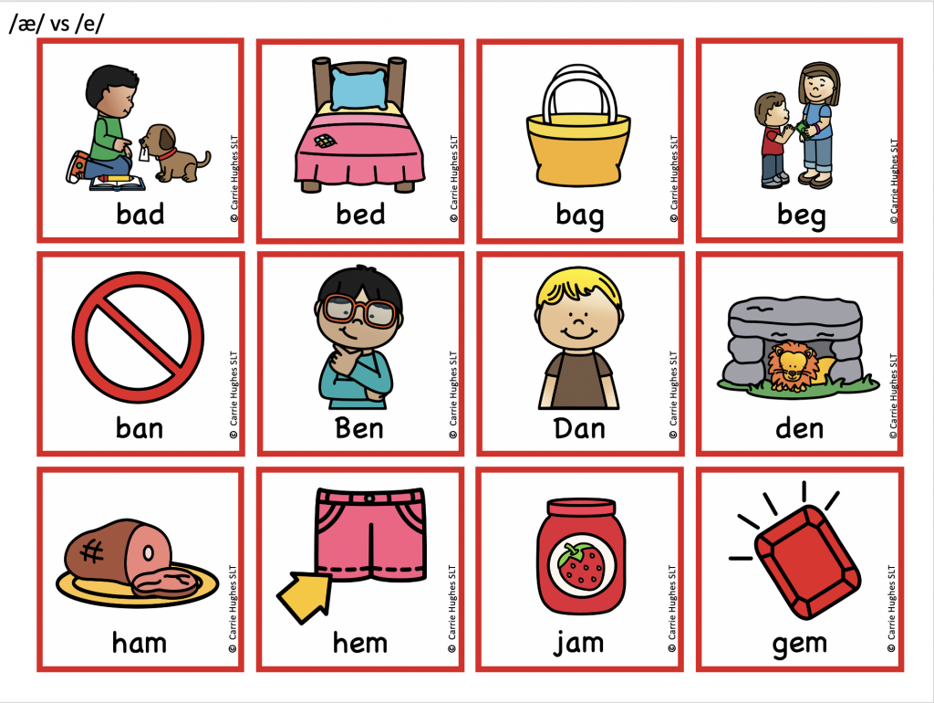 MINIMAL PAIRS CARDS VOWELS Vs e a Vs E Carrie Hughes