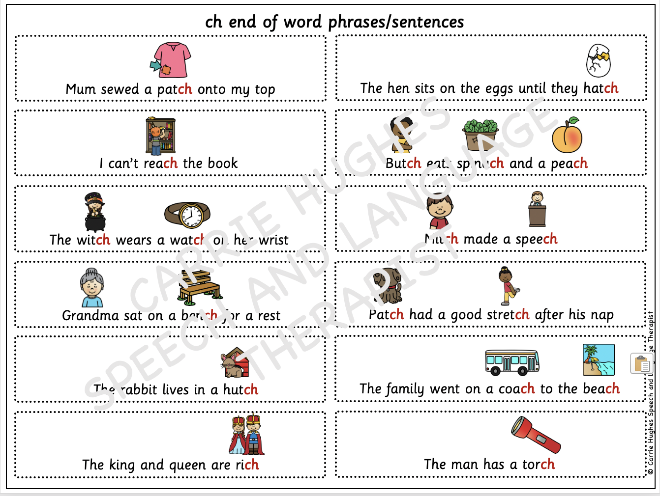 WORD INITIAL MEDIAL FINAL ‘ch’ PHRASES AND SENTENCES - Carrie Hughes SLT