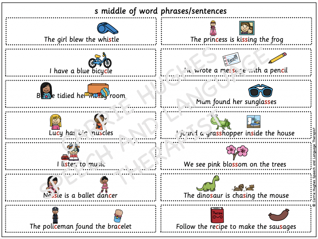 WORD INITIAL MEDIAL FINAL ‘s’ PHRASES AND SENTENCES - Carrie Hughes